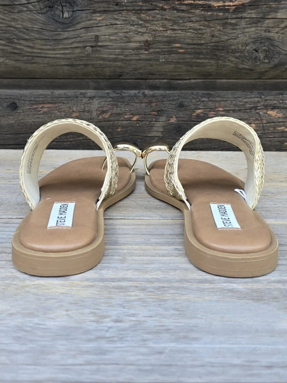 Steve Madden Dacey Y2K Coastal Boho Metallic Woven Toe Ring Slide Sandals 7M